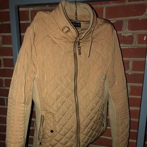 ✨💫ZARA WOMANS TAN QUILTED MOTO WAIST LENGTH JACKET SIZE M